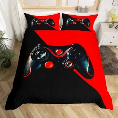 Image of Loussiesd Game Duvet Cover Boys Kids Gaming Bedding Set Video Controller Room Decor for Teen Girls Christmas Single,Single Comforter with 1 Pillow Cases Black Red
