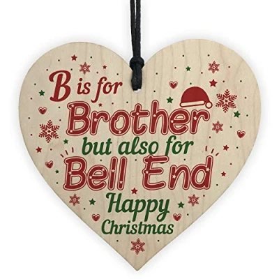 Image of RED OCEAN Christmas Funny Gifts For Brother Hanging Handmade Wooden Heart Novelty Xmas Gift From Sister Keepsake