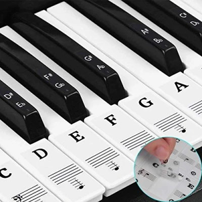 Image of Piano keyboard stickers Fits 37 49 54 61 or 88 keys,Transparent and Removable for Kids Beginners Practice Learning (black)