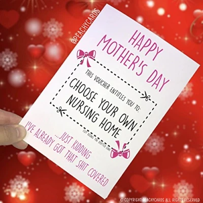 Image of Funny Mother&#039;s Day Card for Mum Mom Mothers Card, Her Joke Voucher Nursing Home PC258
