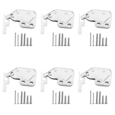 Image of 6 Pcs Mini Latch, Touch Release Catch Metal Automatic Spring Catch, Push to Open, for Cabinet, Doors with Screws, Window, Cupboard, Wardrobe, Safety Lock