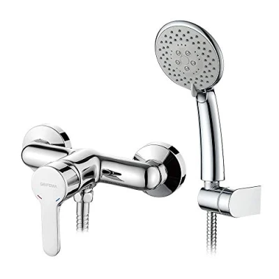 Image of GRIFEMA PORTO G12003 Single Lever Bath Shower Mixer Tap with 1.5 m Hose Pipe, ABS Holder and 5 Function Head Eco Click, 1/2 Inch Hose, Chrome