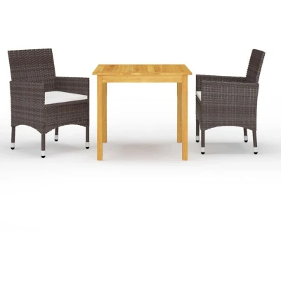 Image of vidaXL 3 Piece Garden Dining Set with Cushions Brown