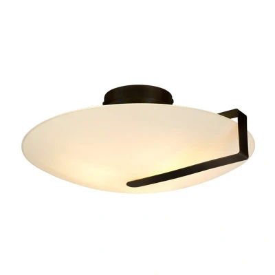 Image of Sundial Flush Light Ceiling Black Metal &amp; Frosted Glass