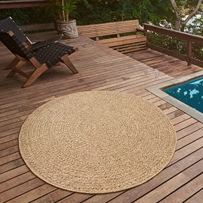Image of the carpet Kansas robust indoor and outdoor in natural jute look, weatherproof, suitable for patio garden, approx. 120 cm round
