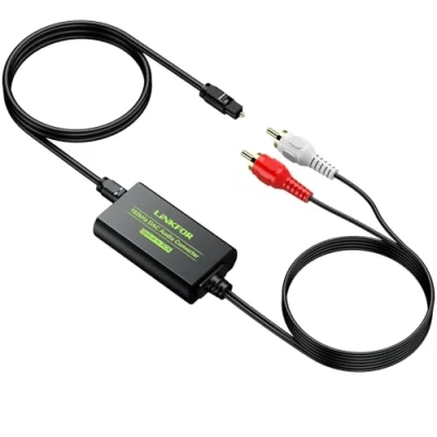 Image of LiNKFOR 192kHz DAC Converter Digital to Analog Optical SPDIF Toslink Stereo Audio RCA L/R Adapter with Cable for HDTV Blu Ray DVD Amps TV Box Game Console