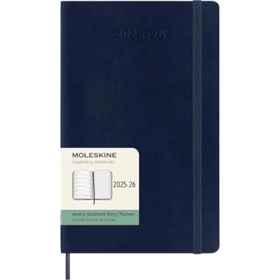 Image of Moleskine Weekly Planner 2025 2026, 18 Month with Note Space, Soft Cover and Elastic Closure, Large 13 x 21 cm, Sapphire Blue Color
