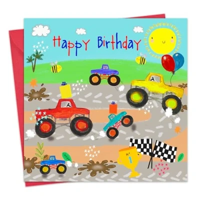 Image of Twizler Birthday Card for Boys Monster Trucks Childrens Happy Son or Grandson Kids Brother Nephew Boy