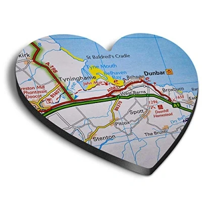 Image of 1 x Heart MDF Magnets Dunbar Scotland Travel UK GB Map 44917