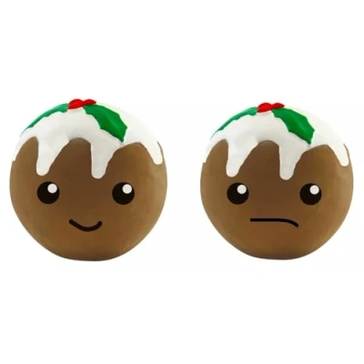 Image of WUNDAPETS 2 PACK SEASONS GREETINGS SOFTY LATEX CHRISTMAS PUDDING DOG PUPPY SQUEAKY TOY BALL