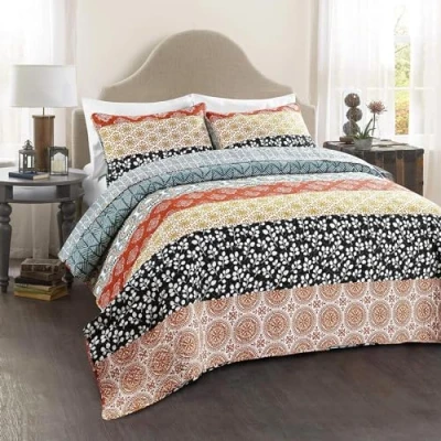 Image of Lush Decor Bohemian Stripe, Cotton, Turquoise &amp; Orange, King