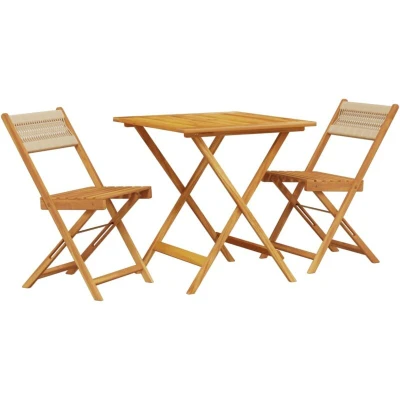 Image of vidaXL 3 Piece Bistro Set Beige Polypropylene and Solid Wood