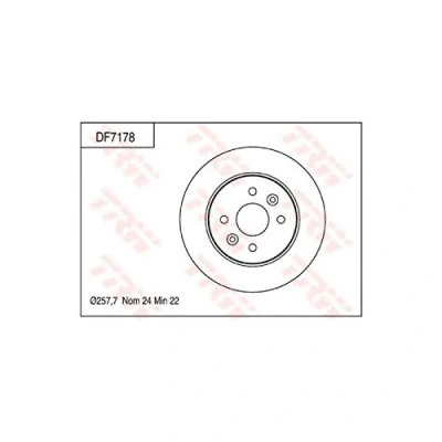 Image of 0K2N133251, 0K2N233251 Brake disc TRW DF7178 258mm 24mm 4 100mm Vented Painted KIA: Cerato Saloon