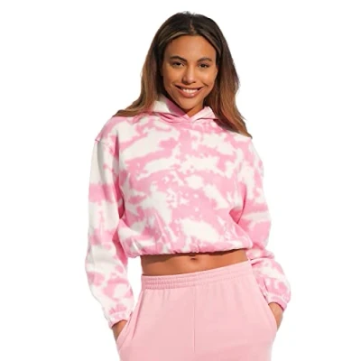 Image of Light &amp; Shade Women&#039;s Cropped Hooded Sweatshirt, Lslswt030 Pastel Pink, XS UK