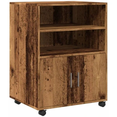 Image of vidaXL Rolling File Storage Cabinet with Shelves and Doors Old Wood Engineered 60x48x81 cm Swivel Wheels Living Room, Kitchen, Bedroom