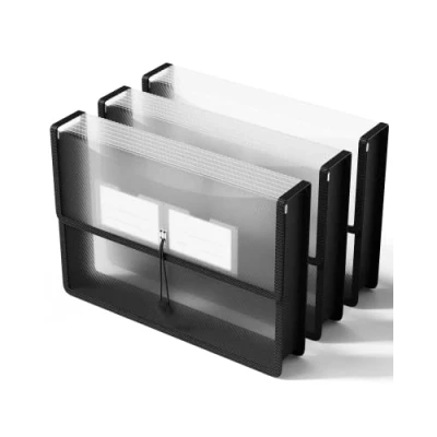 Image of ThinkTex A4 Plastic File Folder,No Divider 6cm Expansion Organiser,Labels &amp; See Through,Snap Button Closure,3Pcs