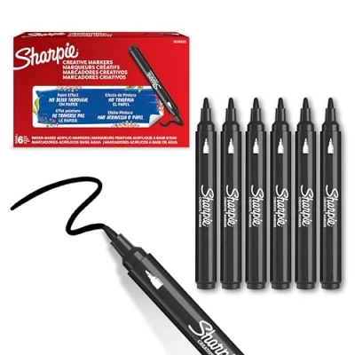 Image of Sharpie Creative Marker Acrylic Paint Pens Bullet Tip Water Based Markers Black No Bleed Ink Writes on Most Surfaces School &amp; Revision Supplies 6 Count