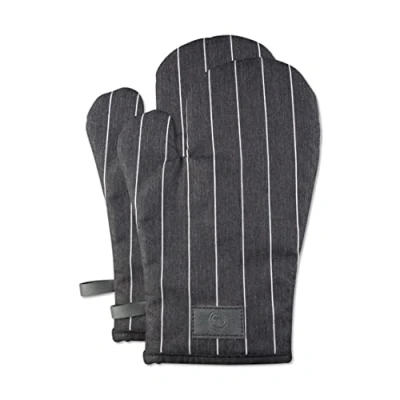 Image of MasterChef Oven Mitts Heat Resistant, Pair of 2 Cooking Gloves, Cotton Mittens, Kitchen Gloves With Vegan PU Leather Logo &amp; Hanging Loop, Machine Washable, Black, One Size Fits All