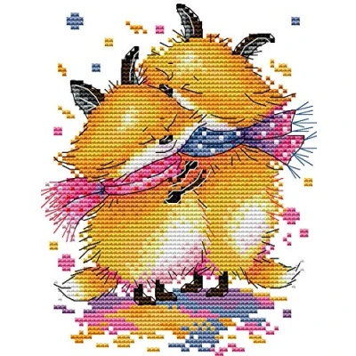 Image of Cross Stitch Kits, Awesocrafts Little Fox Hug Easy Patterns Stitching Embroidery Kit Supplies Christmas, Stamped (Fox, Stamped)