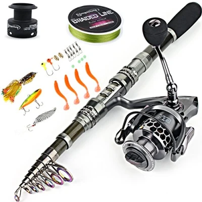 Image of Sougayilang Telescopic Fishing Rod Reel Combos with Carbon Fiber Pole Spinning Reels and Accessories for Travel Ocean Saltwater Freshwater