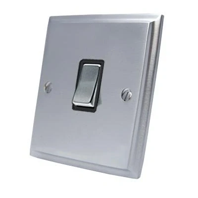 Image of Light Switch Single 1 Gang Satin Matt Chrome Victorian Black Insert Metal Rocker 10 Amp 2 Way