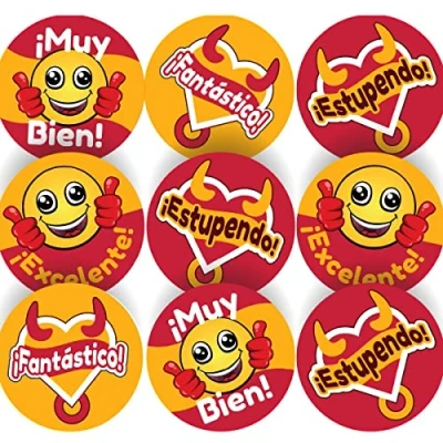 Image of 144 Super Spanish Praise Words 30 mm Reward Stickers for School Teachers, Parents and Nursery