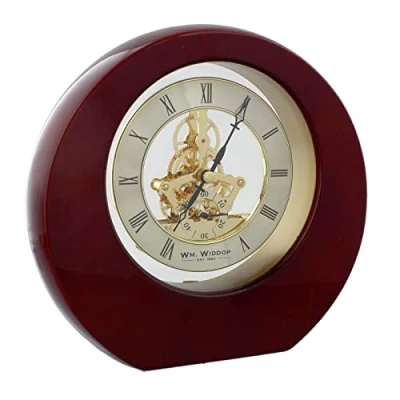 Image of Wm.Widdop Piano Wood Round Mantel Clock Skeleton Dial Roman