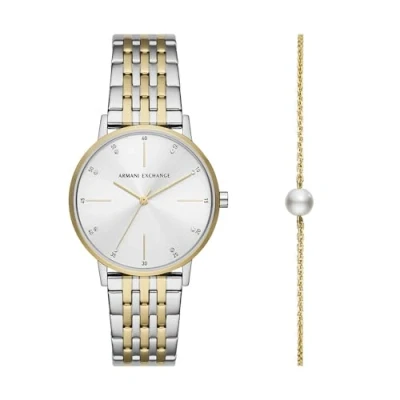 Image of Armani Exchange Women&#039;s Watch Three Hand, Stainless Steel and Bracelet Set, AX7156SET