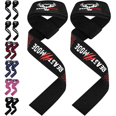 Image of BEAST RAGE Weight Lifting Straps Fitness Padded Cotton Wrist Support Gel Advanced Grips Dumbbell Bar Wraps Heavy Duty Gym Bodybuilding Power Deadlift Barbells Non Slip Exercise (Gel)