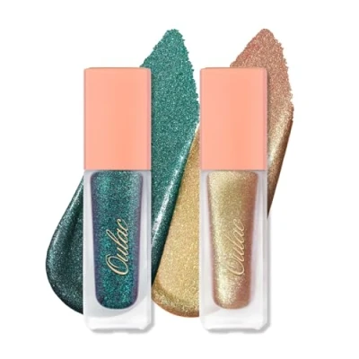 Image of Oulac Liquid Glitter Eyeshadow Set Metallic Green &amp; Lime Gold Set, Shimmer Eyeliner, Blendable Eye Make up, Crease Resistant, Vegan (11/21)