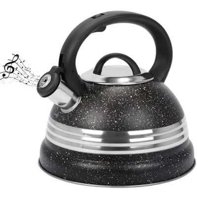 Image of Belle Vous Black Whistling Tea Kettle 3L Pot for Stovetop/Induction Stove Top Stainless Steel Hot Water Camping Teapot Tea/Coffee