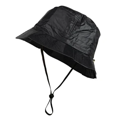 Image of Toutacoo, Adjustable Bucket Rain Hat, Nylon Look, with Removable Chinstrap (20 Black Chinstrap/M L)