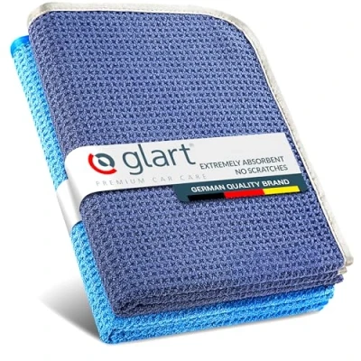 Image of Glart 47TB Set of 2 Car Microfibre Cloths Drying for Care, Paint, Motorcycle, Kitchen, Dishes Waffle 70 x 40 cm blue, also Window Cleaners