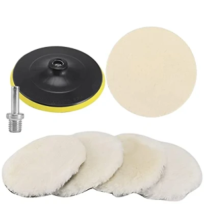 Image of SI FANG 125mm 5&quot; Wool Buffing Pads Car Polishing Kit, Felt Waxing Compound Wheel, Hook and Loop Backing Pad with M14 Thread Drill Buffer Polisher Attachment, 7Pcs