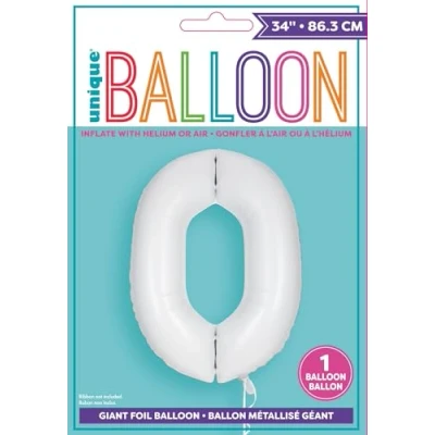 Image of Giant Foil Number 0 Balloon 86 cm Matte White
