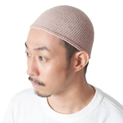 Image of CHARM Kufi Hat Mens Beanie Men Cotton Skull Cap Hand Made 2 Sizes Islam PinkBeige M