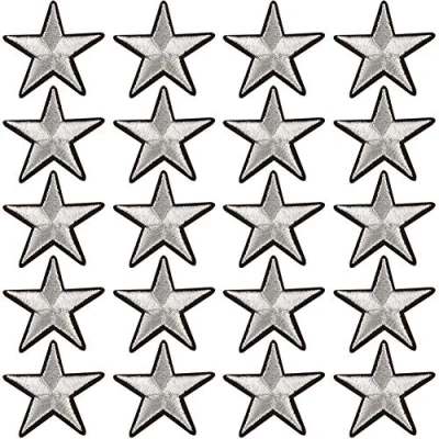 Image of Embroidered Silver Star Patches Iron on Clothes Applique 20pcs