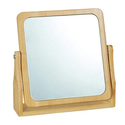 Image of Relaxdays Cosmetic Mirror, Rotating at 360, Angular, Freestanding, For Make up, HWD 27x26.5x7cm, Tabletop Bamb