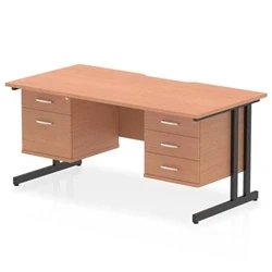 Image of Impulse 1600 x 800mm Edge Office Desk Beech Top Black Cantilever Leg Workstation 1 2 Drawer 3 Fixed Pedestal