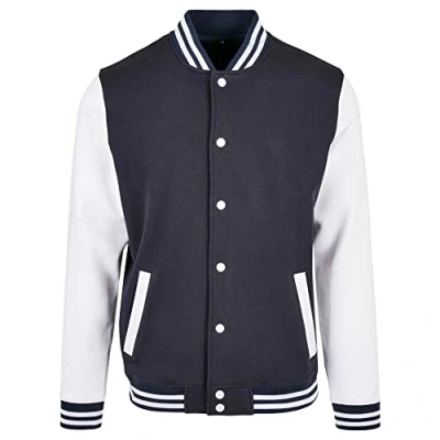 Image of Build Your Brand Men&#039;s Basic College Jacket, Navy/White, S