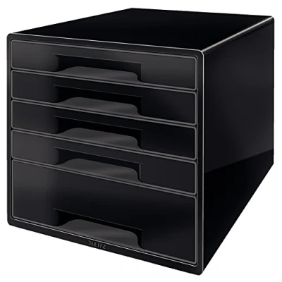 Image of Leitz Cube 5 Drawer Desk Organizer, Black/Grey, Dual Colour Range, 52531095