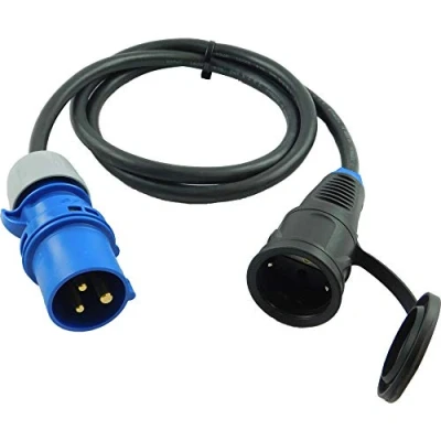 Image of NWP Adapter CEE Plug 230 V 16 A to Schuko Coupling 1.5 m Connection Cable 3 x 2.5 Rubber Hose IP44 For Camping, Caravan, Boat, Markets