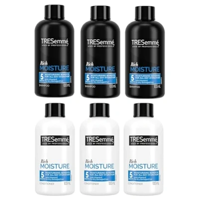 Image of Tresemme Rich Moisture 3x Shampoo 100ml +3x Conditioner Travel Size (6x100ml), Dry Hair