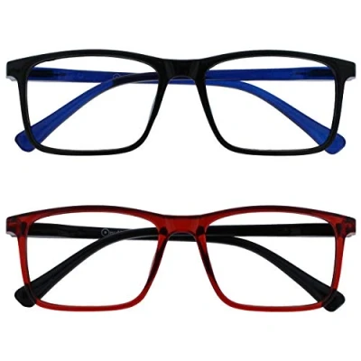 Image of OPULIZE Ink Reading Glasses 2 Pack Large Rectangular Frame Black Dark Red Spring Hinges Scratch Resistant Mens Womens RR4 1Z +2.50