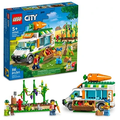 Image of LEGO 60345 City Farmers Market Van, Toy Farm Shop with Food Truck, Veggie Patch, 3 Minifigures &amp; Bunny Figure, Gift for Boys Girls age 5 Plus Years Old