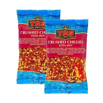 Image of TRS Chilli Crushed extra hot 100G Dried Flakes Red Seasoning Pepper Used For Pickles Indian Origin (Pack of 2)