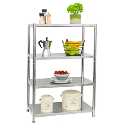 Image of shelfr 4 Tier Stainless Steel Shelf up to 160kg Heavy Duty Shelving Unit 74x41x110 Indoor &amp; Outdoor Storage Free Standing Shelves Kitchen Metal Rack Garage Racking