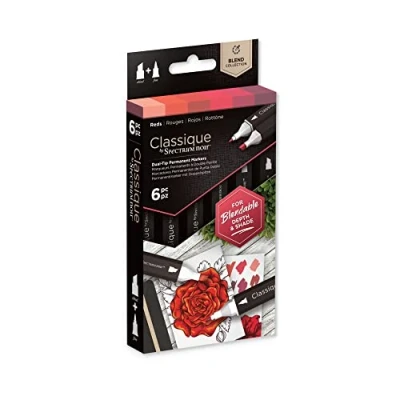 Image of Crafter&#039;s Companion Spectrum Noir Classique Blend Twin Tip Blendable Alcohol Based Marker Set with Japanese Nibs Pack of 6 Perfect for Colouring, Drawing &amp; Illustration (Reds Pack)