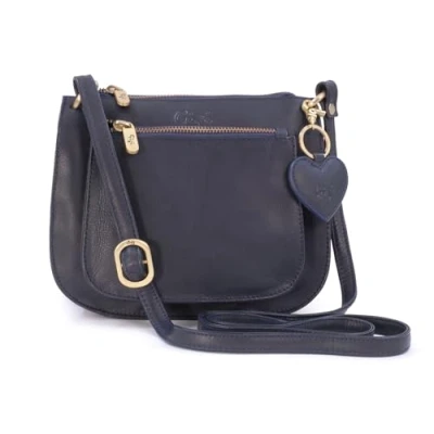 Image of Gigi Women&#039;s Small Leather Cross Body Handbag Shoulder Bag With Long Adjustable Strap Heart Keyring Charm OTHELLO 9975 Navy