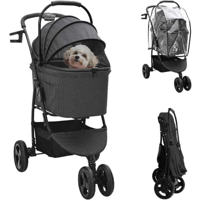 Image of Folding Pet Stroller Black 78 x 54 101 cm Oxford fabric Vidaxl